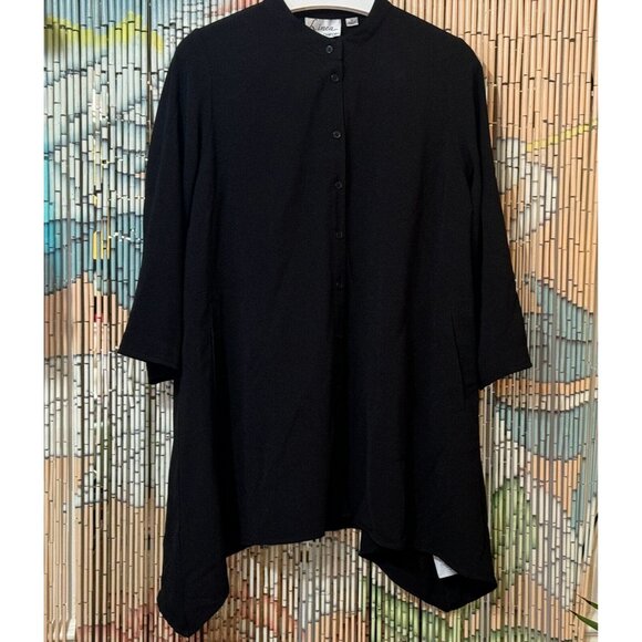 LINEA by Louis Dell-Olio Long Sleeve Button-Down Crepe Shacket, Black, Medium - Picture 2 of 8